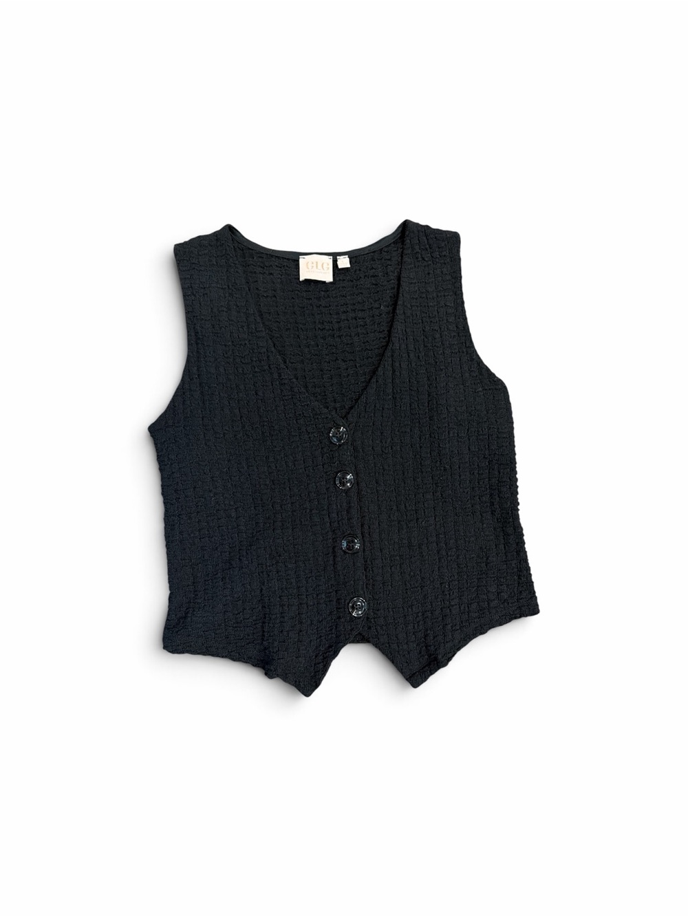Black Textured Sleeveless button down Top/ vest size large